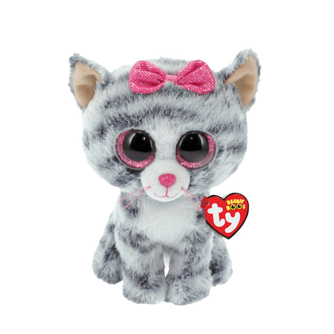 T37190 TY Beanie Boos Kiki 15 cm Peluche Gattina Grigia a Strisce con Fiocco