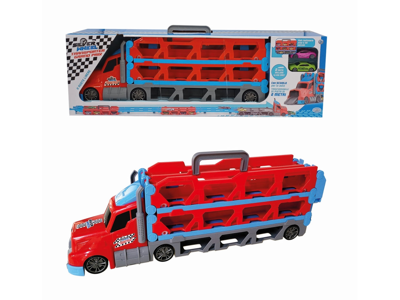 ODS 41335 Silver Wheel Transporter Grand Prix con 2 auto e lanciatore