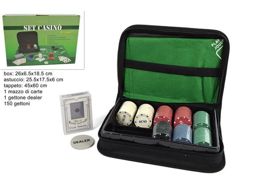2S DM121 Set Casinò da Viaggio con Borsetta 150 Gettoni, Carte e Tappeto