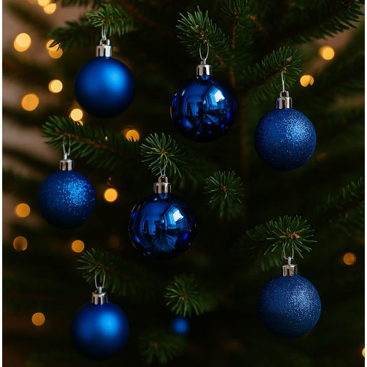 Set 36 Palline di Natale Blu da 6 cm Opache, Lucide e Glitterate SM-D029B