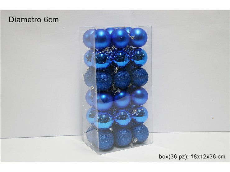 Set 36 Palline di Natale Blu da 6 cm Opache, Lucide e Glitterate SM-D029B