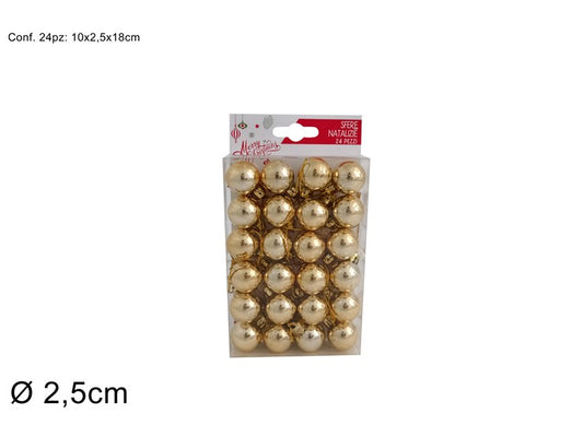 Box 24 Palline di Natale Oro Lucide 2,5 cm Decorazioni Natalizie Eleganti SV25