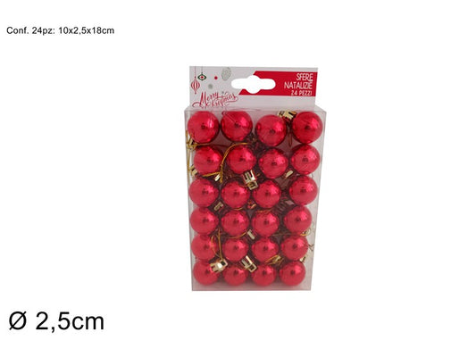 SV2524-01S03 Box 24 Palline Natale Rosse Lucide 2,5 cm Decorazioni Albero