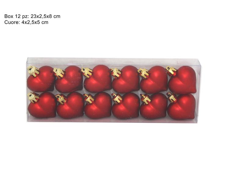 Palle di Natale Cuori Natalizi Satinati Rossi 5 cm 12 Pz in Box XNA13000851