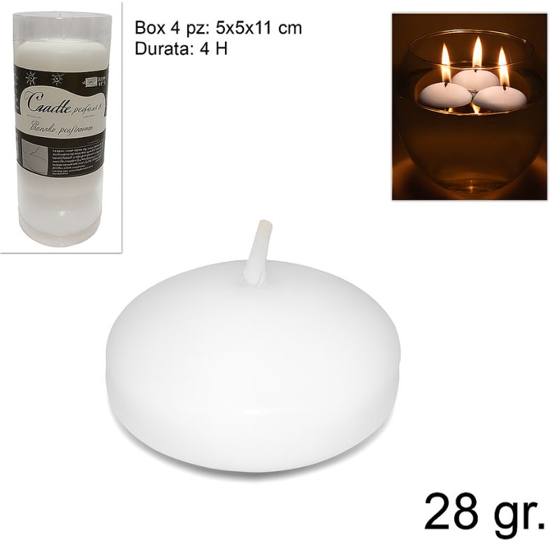 Candele Galleggianti Bianche 4 pz 28g Durata 4 Ore HL-FSQ28/4