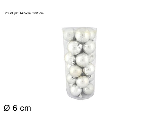 Set 24 Palle di Natale Silver Ø6 cm 4 Finiture Box PVC 3A24E05G498/S