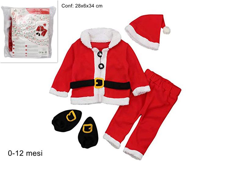 Vestito Babbo Natale Bimbo 0/12 Mesi Costume Natalizio Neonato HY20015