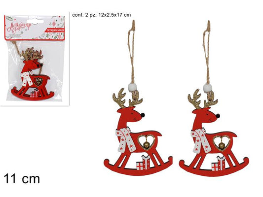 Appendino Renna in Legno Rosso Set 2 Pezzi 11 cm SHY-W11921R