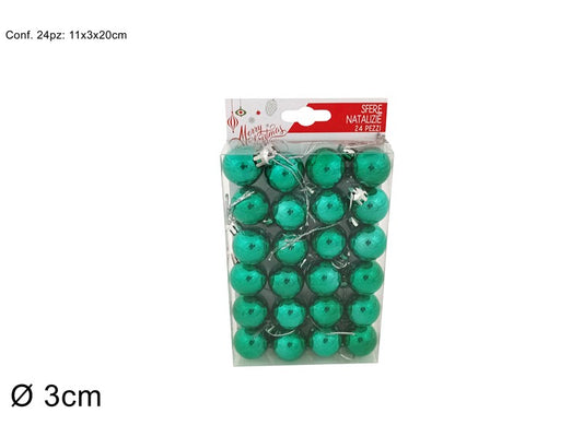 Palline di Natale Verdi Lucide Ø3 cm Set 24 Pezzi in Box Trasparente