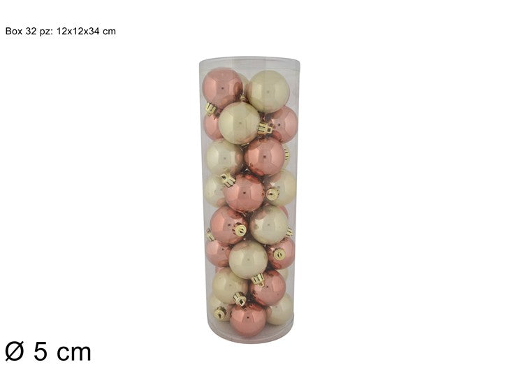 Palline di Natale Ø 5 cm Lucide Champagne/Bronzo Set 32 Pz 3A32E04/195+4715