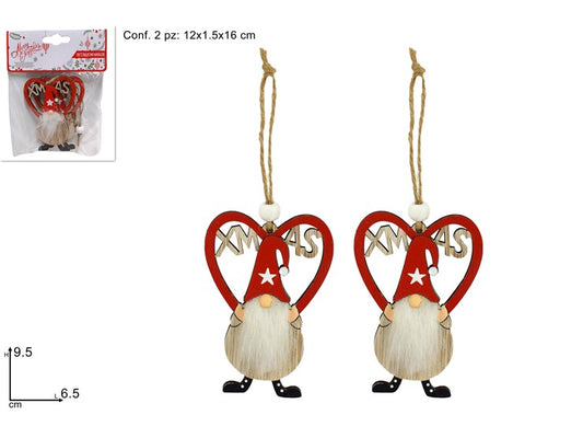 Appendini Gnomo di Natale con Cuore Set 2 Pezzi SHY-W12874R/W