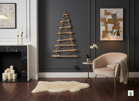 Albero di Natale in Corda e Legno 55 cm con 55 Luci LED Calde