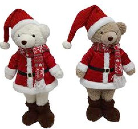 Orso Natalizio 52 cm con Cappottino Rosso | Decorazione di Natale Colore Casuale