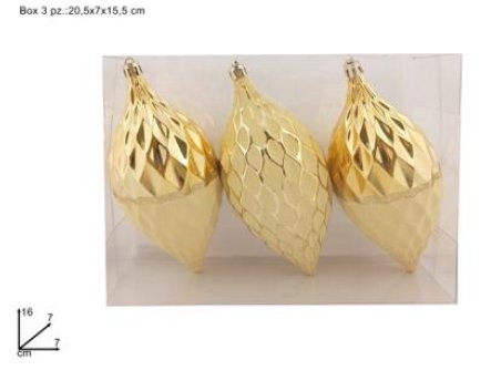 Set 3 Palle Goccia 16 cm Oro Lucido Decorazioni Natalizie