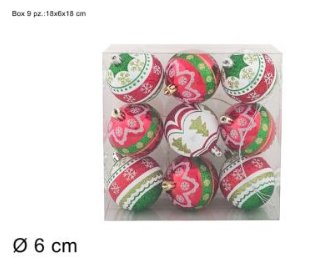 Set 9 Palle di Natale 6 cm Decorate Box PVC Colorato