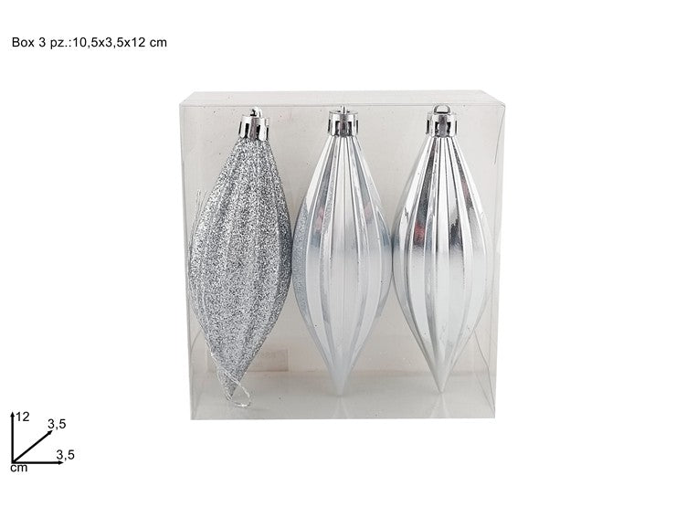 Set 3 appendini a goccia bianchi 12 cm in box PVC Decorazioni nataleSS5791-3PCS