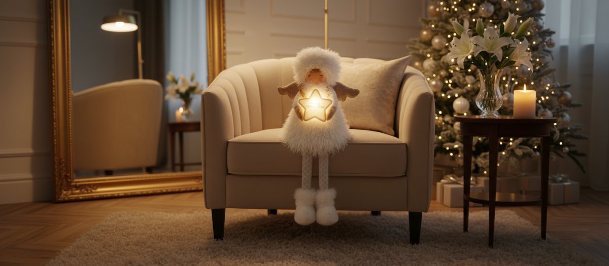 Angelo con Stella Luminosa 40 cm Bianco Decorazione Natalizia