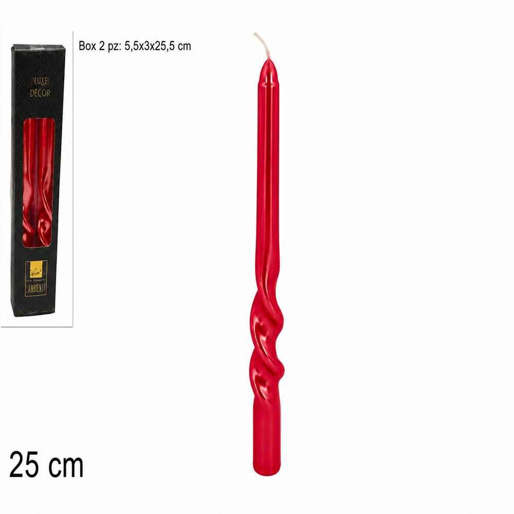 Candele Torciglione Rosse 25 cm Set 2 Pezzi in Box