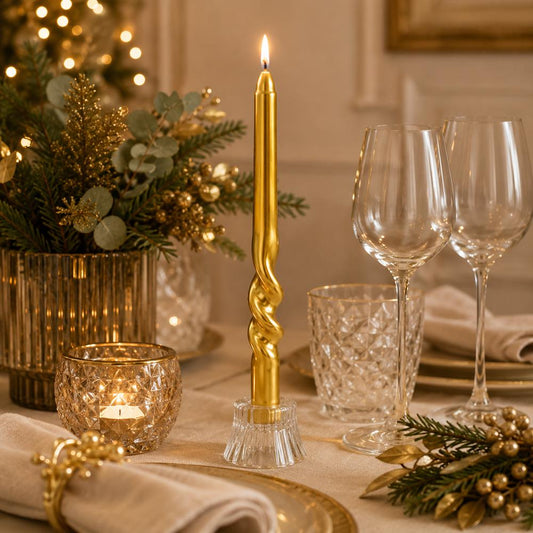 Candele Torciglione Oro 25 cm Set 2 Pezzi Laminati in Box