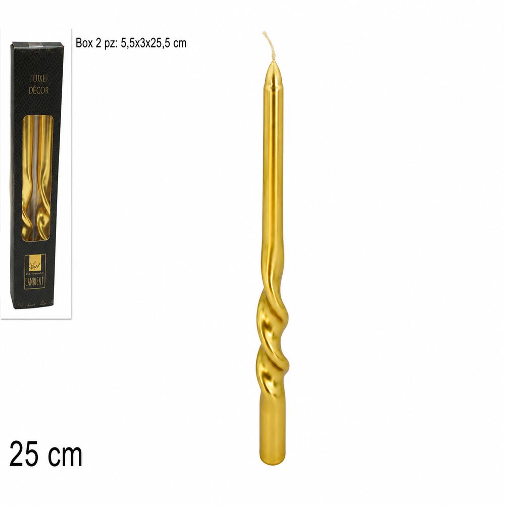 Candele Torciglione Oro 25 cm Set 2 Pezzi Laminati in Box