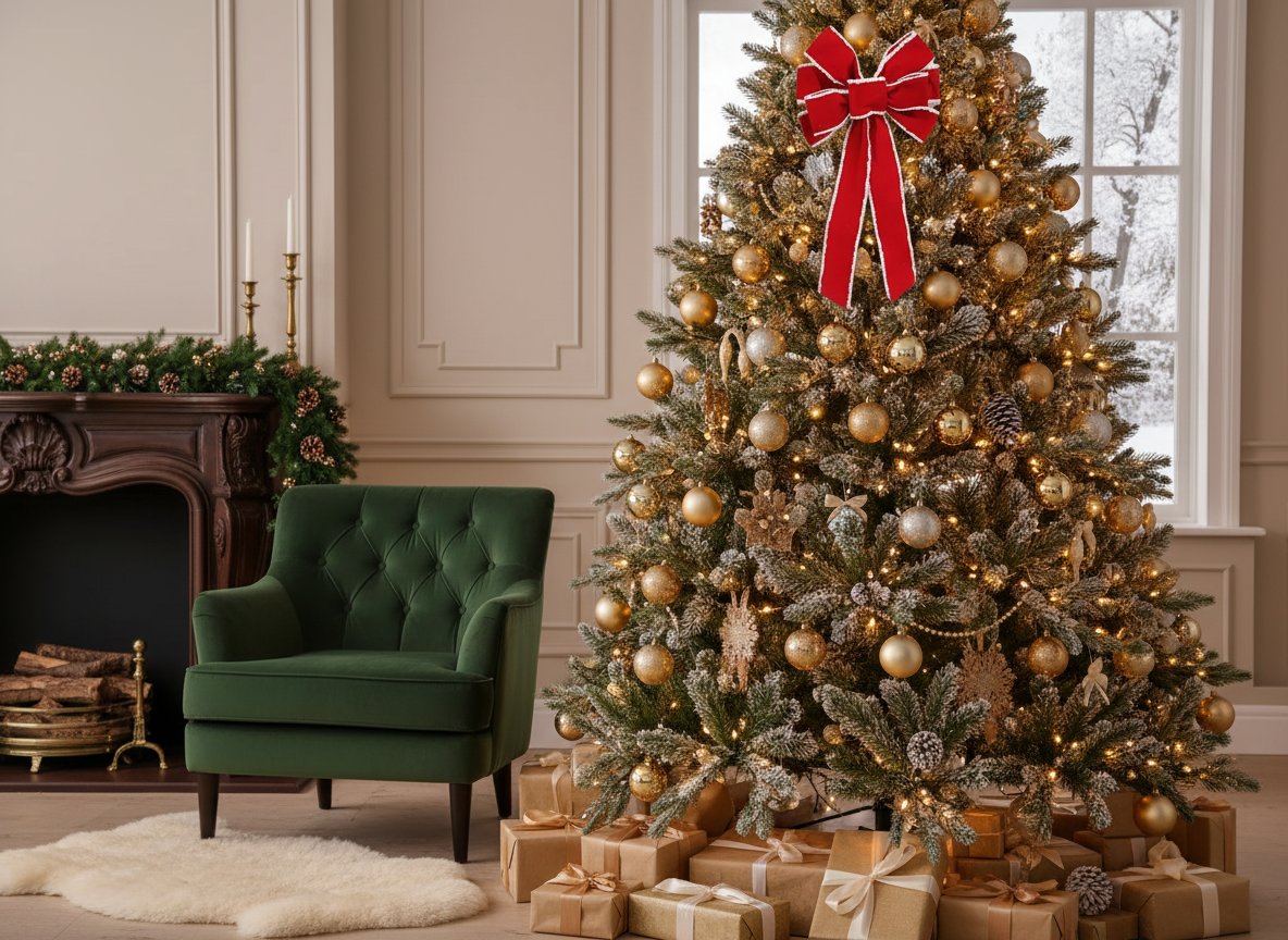 Fiocco Rosso 50cm con Bordo in Pelliccia Bianca Decorazione Natalizia per albero