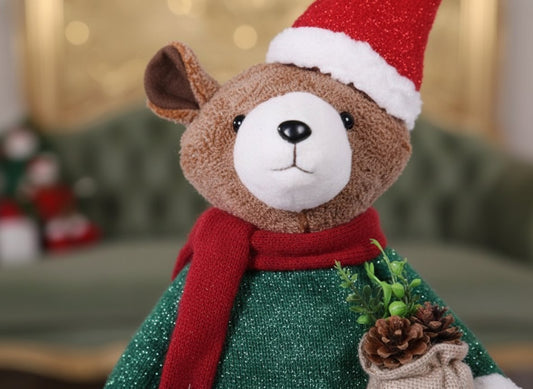 Orso Natalizio Estensibile 75 cm con Vestito Rosso e Verde Decorazione di Nata