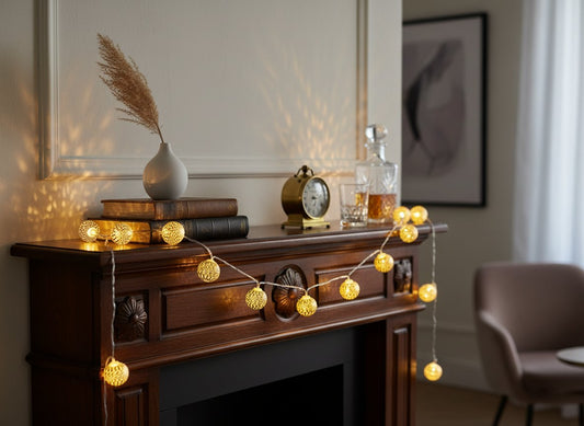 Filo 10 LED con Palline Oro 2,5 cm 1 m a Batterie, Decorazione Luminosa