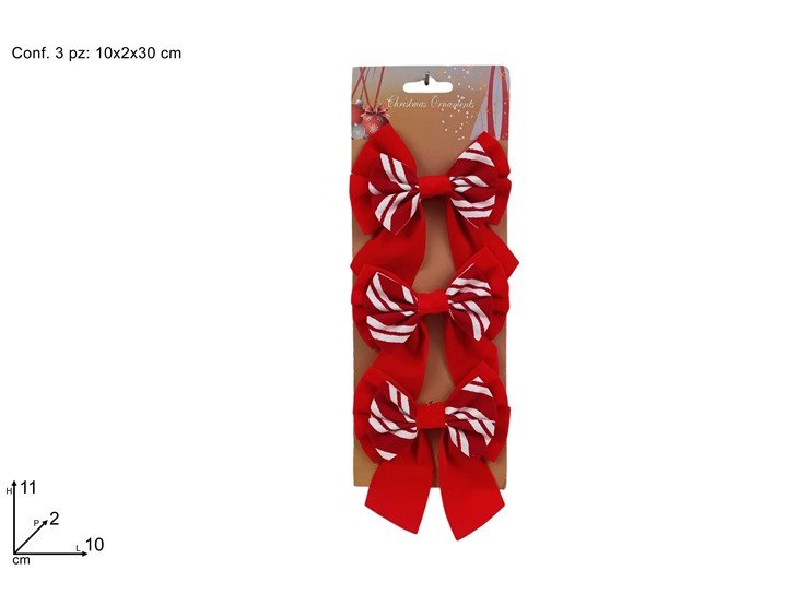 Fiocchi Doppi in Velluto 11 cm Bicolore Rosso/Bianco Set 3 Pezzi