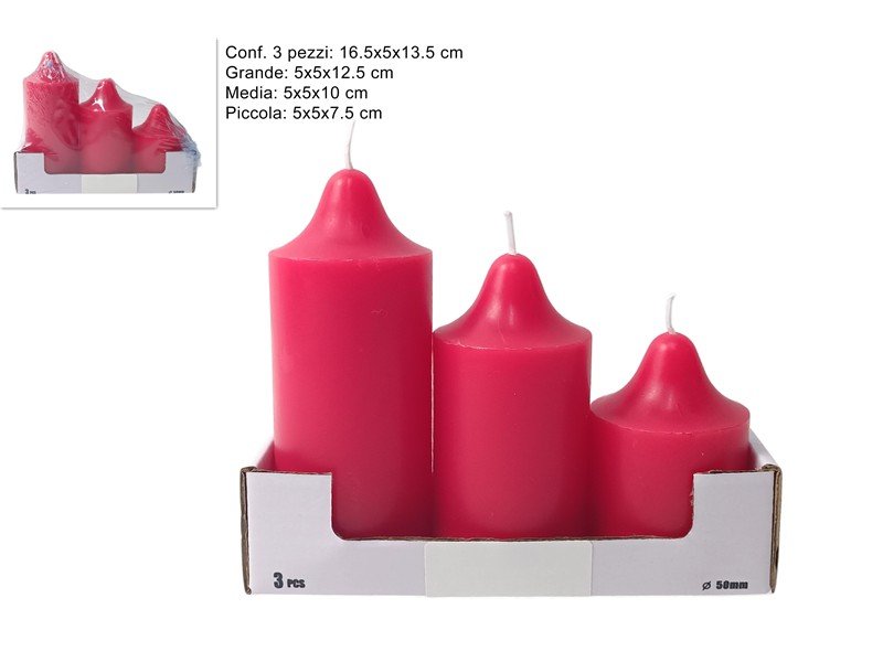 Set 3 Candele Rosse Decorative Diverse Misure Ø 50 mm |