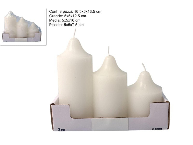 Set 3 Candele Bianche Decorative Diverse Misure Ø 50 mm |
