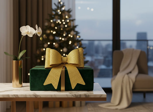 Fiocco Doppio Glitterato Oro 24 cm Decorazione Natalizia Elegante