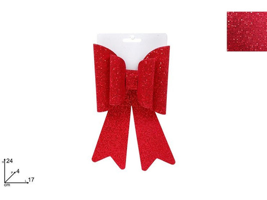 Fiocco Doppio Glitterato a Quadretti Rosso 24 cm Decorazione Natalizia