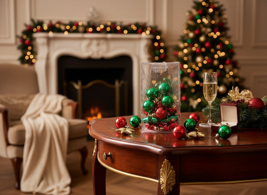 Set Palline Natale 3 cm e Stelle 4 cm Rosso/Verde Sacchetto PVC 12 Pezzi