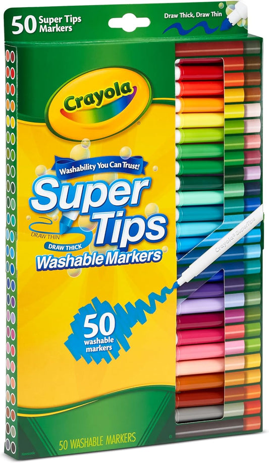 CRAYOLA Super Tips - Pennarelli Lavabili a Punta Media, 50 Pezzi