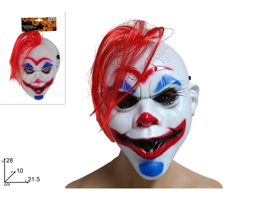 Maschera Clown con Ciuffo Rosso Accessorio Spaventoso per Halloween