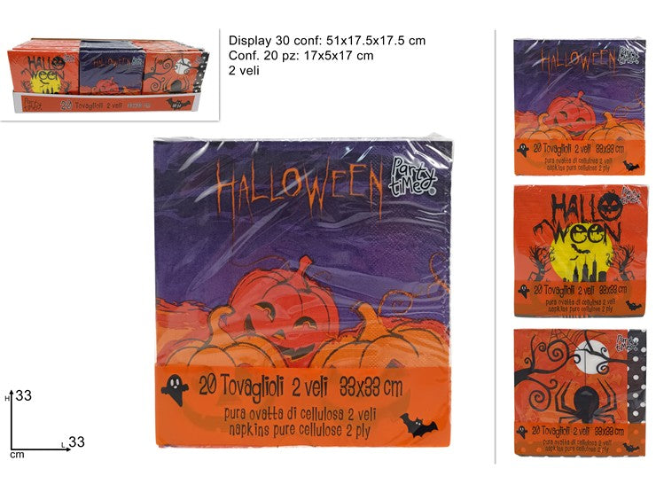 Tovaglioli Halloween 20pz 2 Veli 33x33 cm 3 Assortimenti Casuali