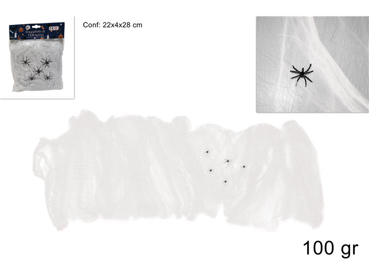 Ragnatela Bianca 100 g con 5 Ragni 14467-WHITE Decorazione Halloween