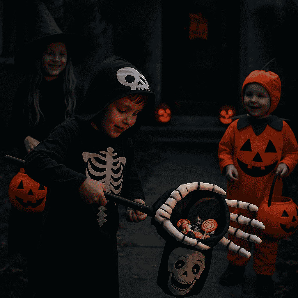 Mano con Sacchetto Halloween dolcetto o scherzetto Zucca e Scheletro 52 cm