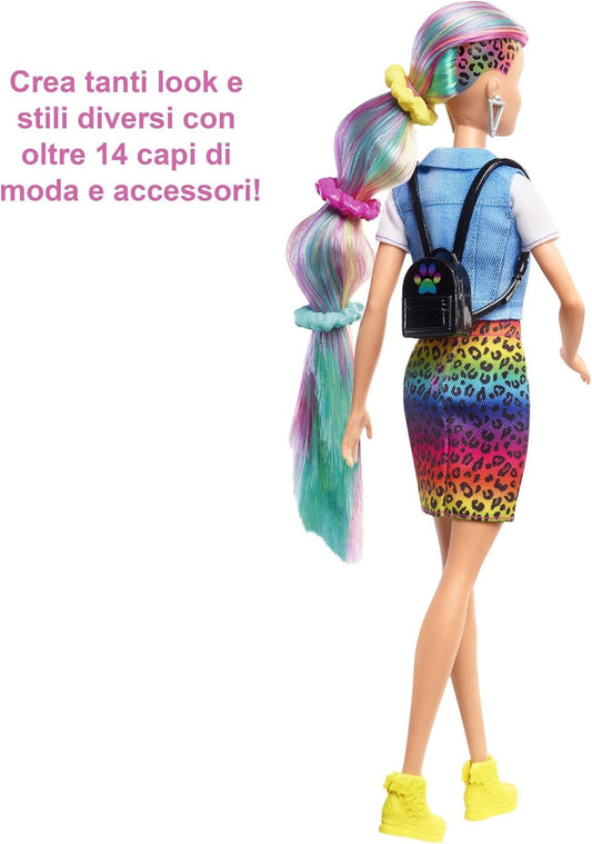 Barbie Capelli Multicolor GRN81 Bambola con Cambio Colore e Accessori Moda