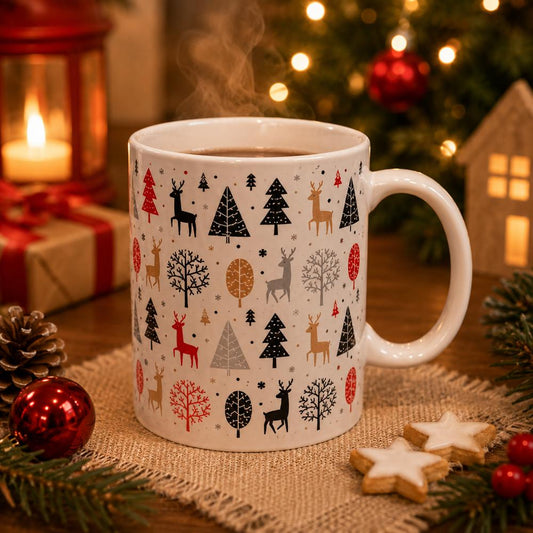 Tazza Natalizia 325 ml in Ceramica Idea Regalo, Modello Casuale