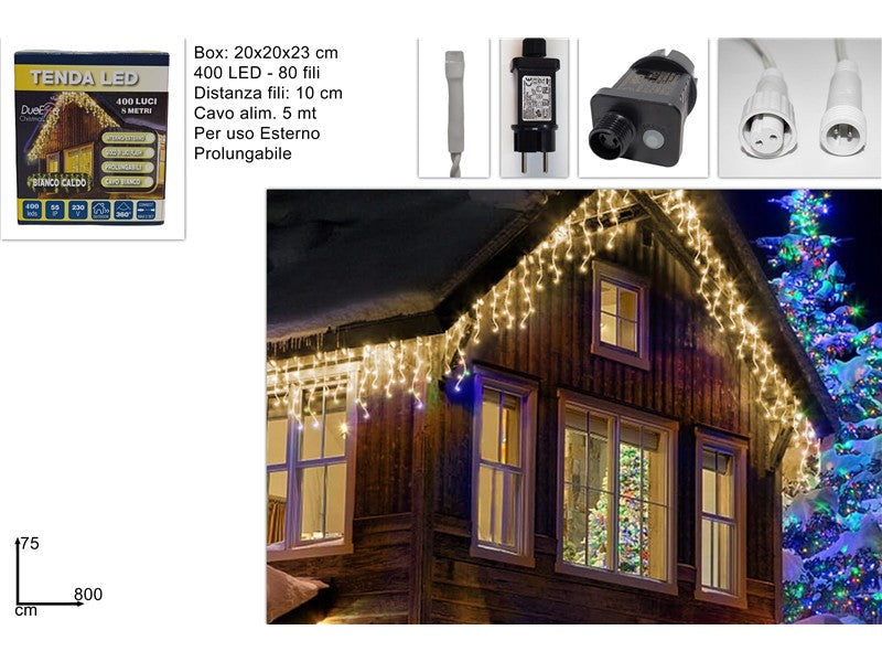 Tenda Luminosa Natalizia 400 LED Bianco Caldo 8 Metri 8 Giochi di Luce Prolung