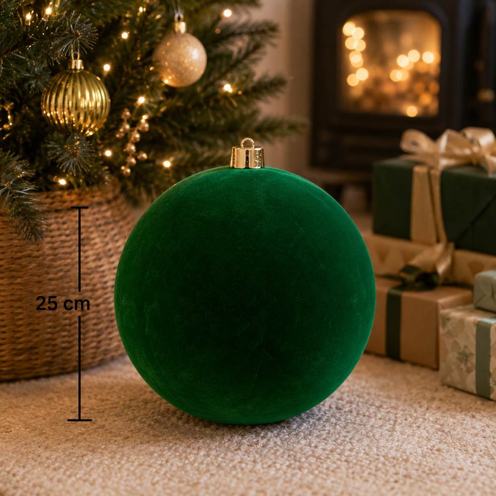 Palla di Natale 25 cm Floccata Verde Decorazione Maxi