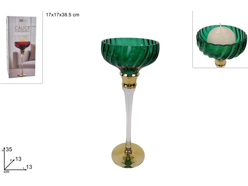 CALICE PORTACANDELA IN VETRO VERDE AT225013/GREEN