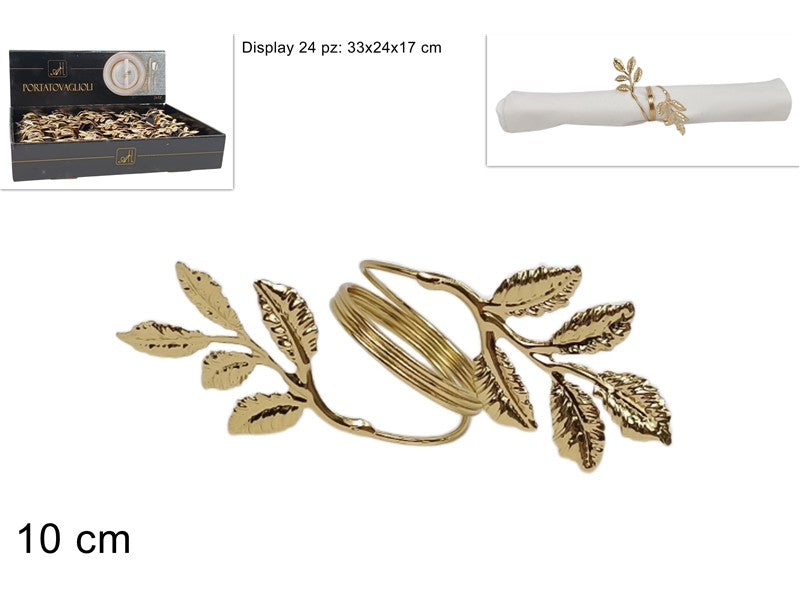 Portatovagliolo Champagne 10 cm con Foglie Dorate Anello Portatovagliolo Elega