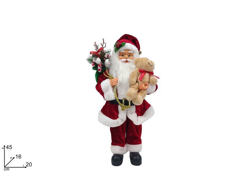 DY2628D-40 Babbo Natale 45 cm con Orsacchiotto Decorazione Natalizia con Abito