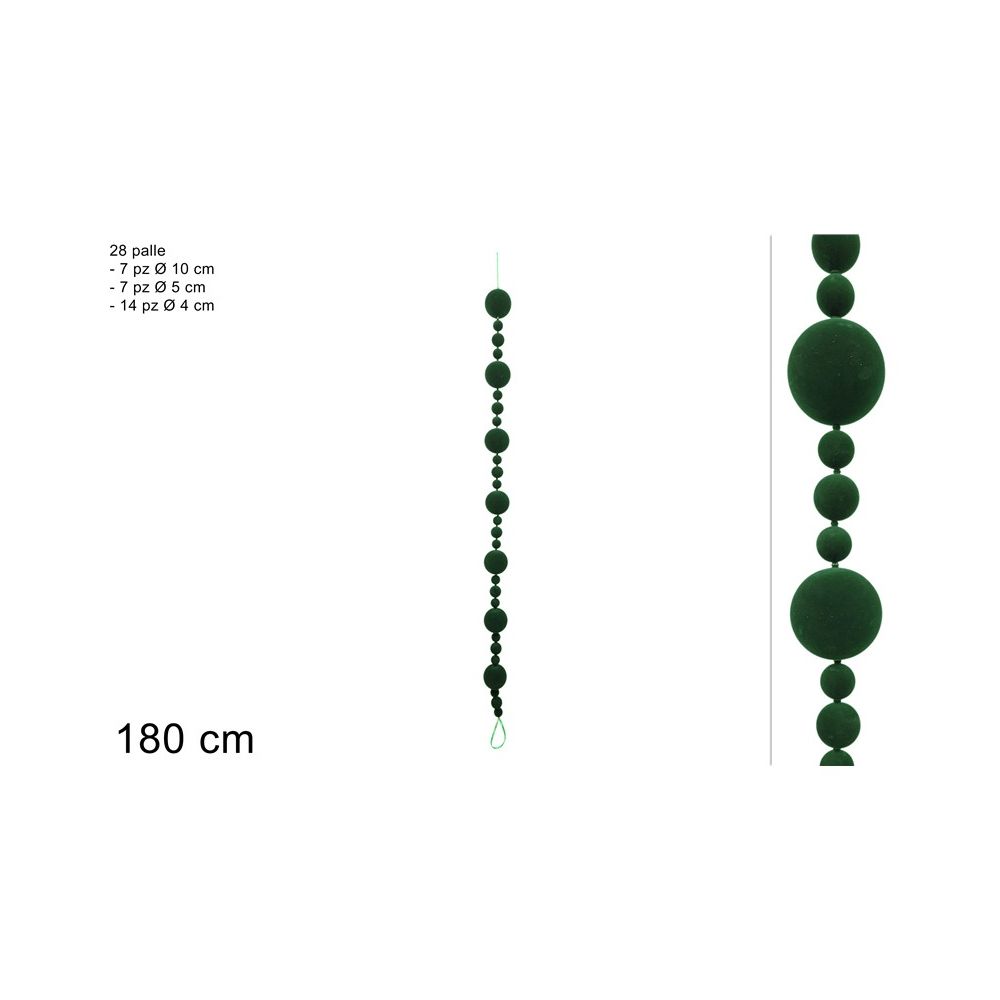 Ghirlanda Natalizia 180 cm con 28 Palle in Velluto Verde DB26Q014GR-180