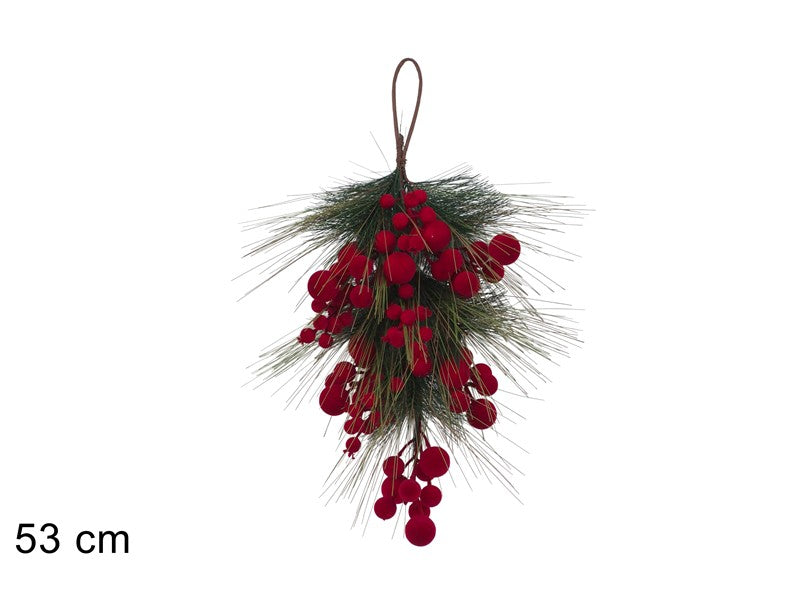 Fascina Natalizia 53 cm con Bacche Bordeaux Effetto Velluto