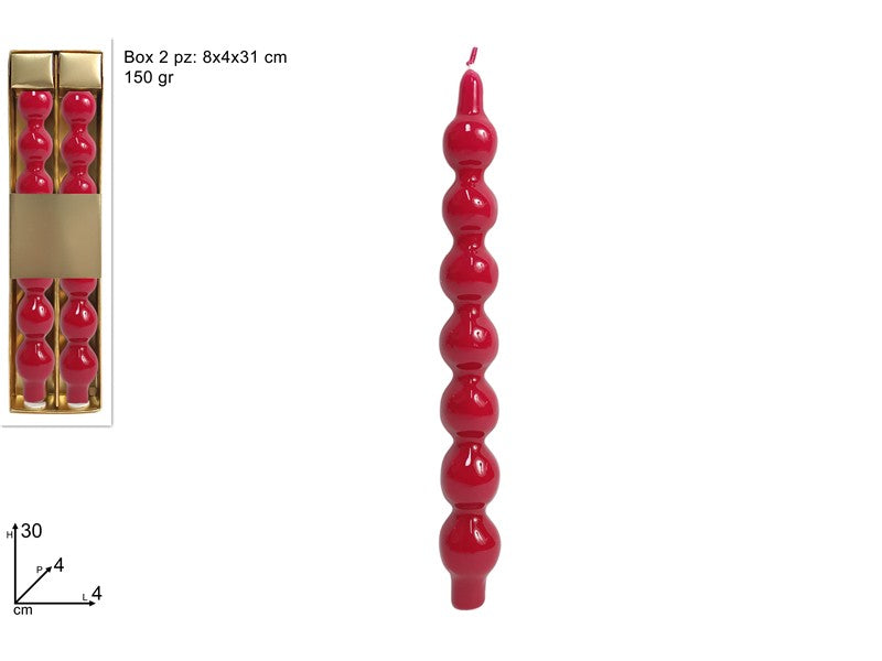 FA20469-7A/RED Candele Decorative a Palline Rosse 30 cm Set 2 Pezzi 150 g