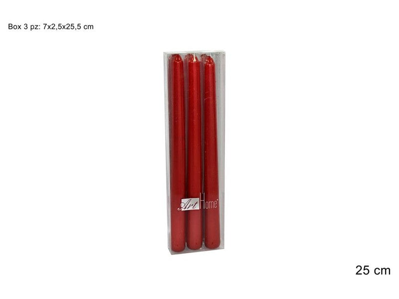 Candele Lisce Rosse 25 cm Set 3 Pezzi in Box