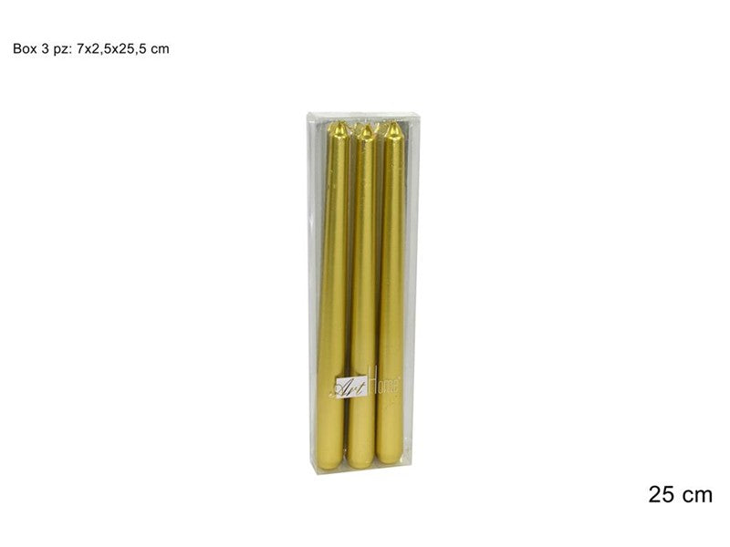 XNA11002261 Set 3 Candele Lisce Oro 25 cm Candele Decorative Natalizie